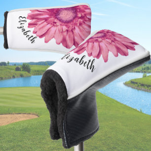 Pretty pink daisy flower custom name womens golf head cover