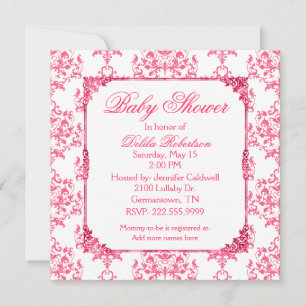 Pretty Pink Damask Baby Shower Invitation