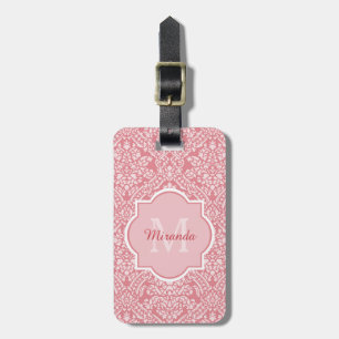 Pretty Pink Damask Pattern Monogram With Name Luggage Tag