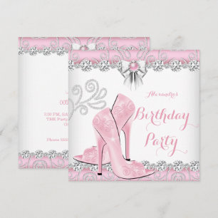Pretty Pink Diamond High Heels Birthday Party Invitation