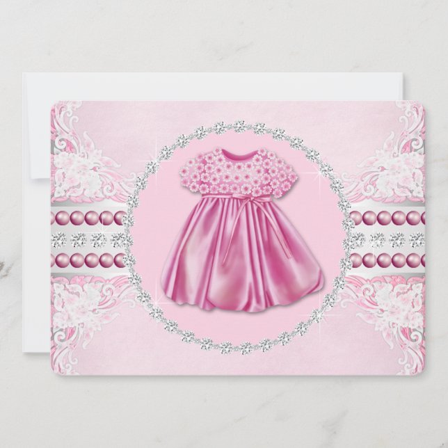 Pretty Pink Diamonds and Pearls Baby Shower Invitation (Front)