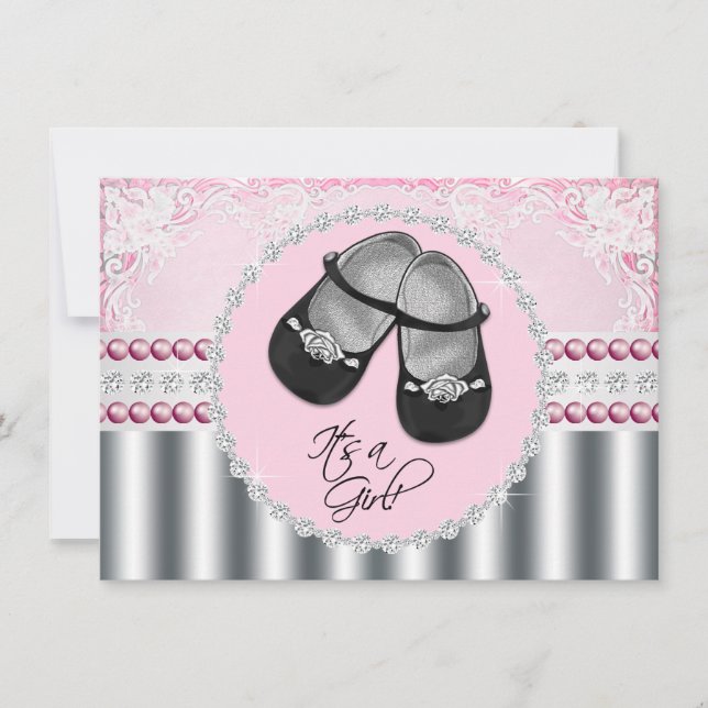 Pretty Pink Diamonds and Pearls Baby Shower Invitation (Front)