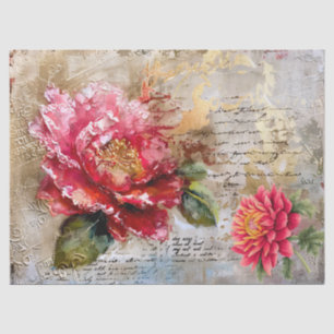 Pretty Pink Distressed Vintage Floral Decoupage  Tissue Paper