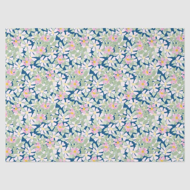 Pretty Pink Dog Roses on Deep Blue Tissue Paper (Front)
