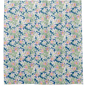 Pretty Pink Dog Roses on Deep Bluee Floral Pattern