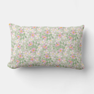 Pretty Pink Dog Roses on Taupe Lumbar Pillow