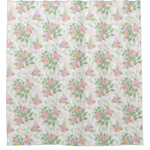 Pretty Pink Dog Roses on White Floral Pattern