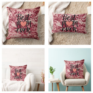 Pretty Pink Elegant Best Mom Ever Floral Lumbar Pillow