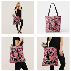 Pretty Pink Elegant Best Mom Ever Floral Tote Bag