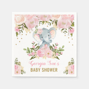 Pretty Pink Elephant / Feminine Watercolor Floral Napkin