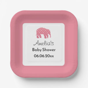 Pretty Pink Elephant Personalized Baby Shower  Paper Plate