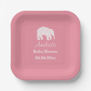 Pretty Pink Elephant Personalized Baby Shower  Paper Plate