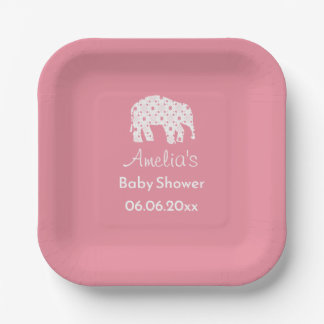 Pretty Pink Elephant Personalized Baby Shower  Paper Plate