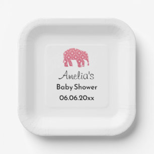 Pretty Pink Elephant Personalized Baby Shower  Paper Plate
