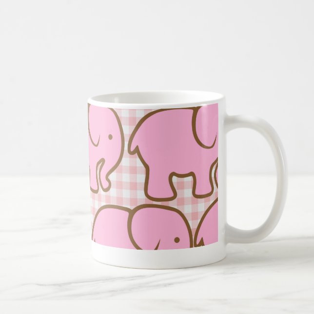 Pretty Pink Elephants on Pink Plaid Pattern Coffee Mug (Right)