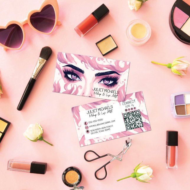 Pretty Pink Eyes with Lashes Makeup Artist Business Card (Creator Uploaded)