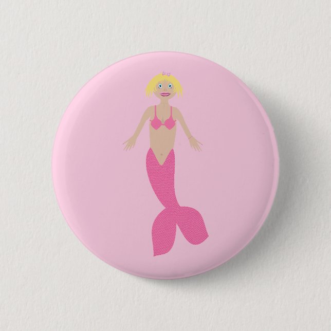 Pretty Pink Fantasy Mermaid  2 Inch Round Button (Front)