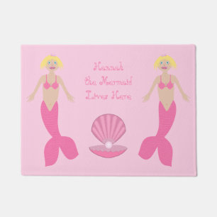 Pretty Pink Fantasy Mermaid Custom Message Doormat