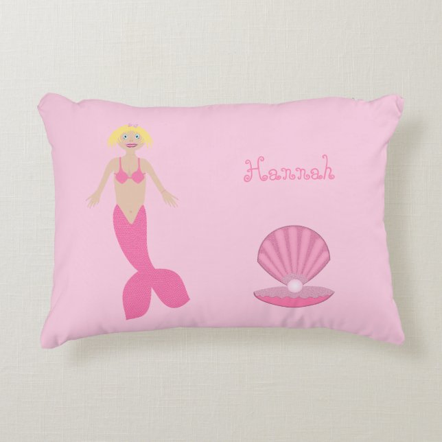 Pretty Pink Fantasy Mermaid Custom Name Accent Pillow (Front)