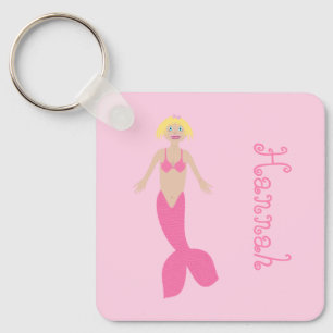 Pretty Pink Fantasy Mermaid Custom Name Keychain