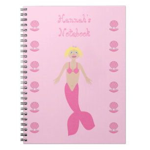 Pretty Pink Fantasy Mermaid Custom Name Notebook