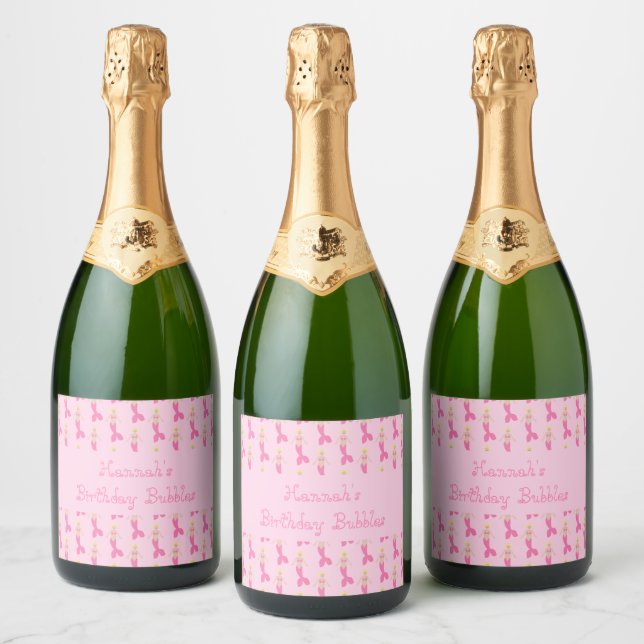 Pretty Pink Fantasy Mermaid Custom Sparkling Wine Label (Bottles)
