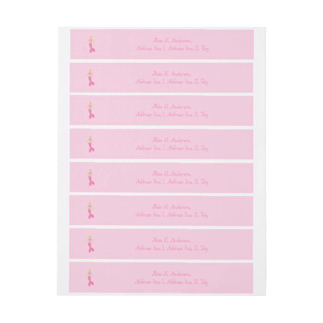 Pretty Pink Fantasy Mermaid Custom Wraparound Address Label (Sheet)