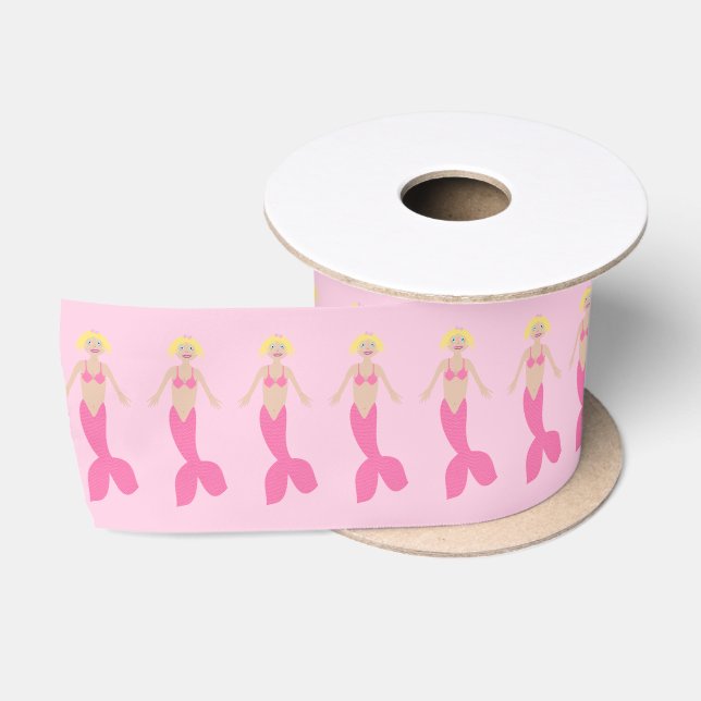 Pretty Pink Fantasy Mermaid Patterned Satin Ribbon (Spool)