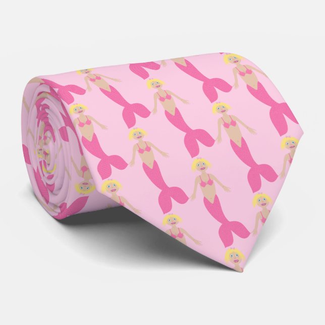Pretty Pink Fantasy Mermaid Patterned Tie (Rolled)