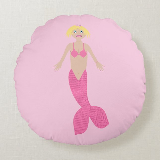 Pretty Pink Fantasy Mermaid Round Pillow (Front)