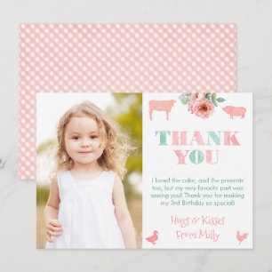 Pretty Pink Farm Animals Girl Birthday Party Photo Thank You Card