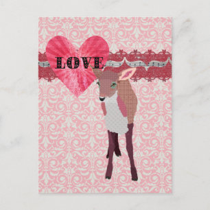 Pretty Pink Fawn Love Damask Postcard