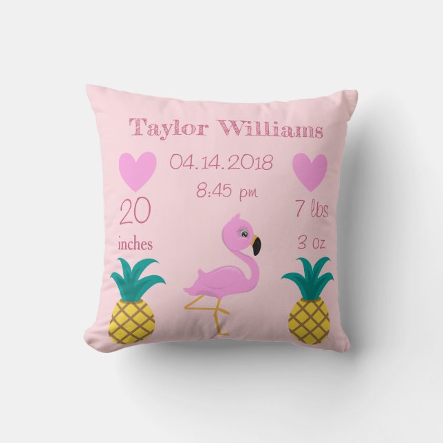 Pretty Pink Flamingo and Pineapples Throw Pillow (Front)