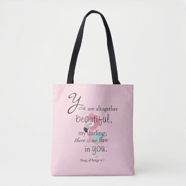 Pretty Pink Flamingo Bible Verse Tote Bag (Front)