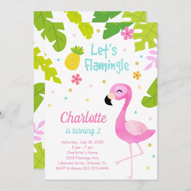 Pretty Pink Flamingo Birthday Invite (Front/Back)