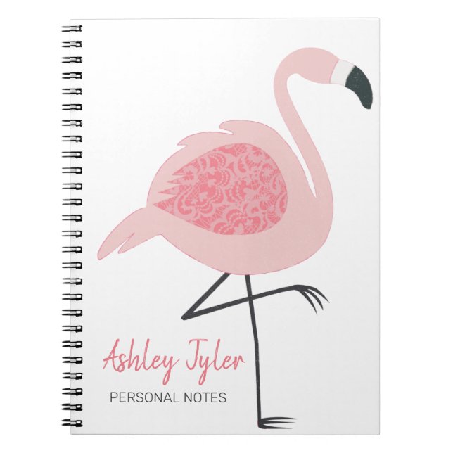 Pretty Pink Flamingo girly cute personalized Notebook (Front)