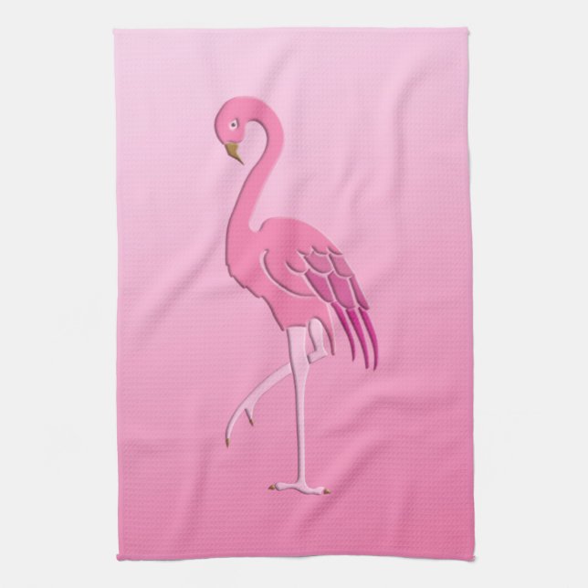 Pretty pink flamingo kitchen towel (Vertical)