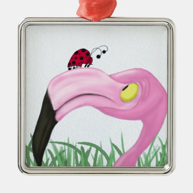 Pretty Pink Flamingo Metal Ornament (Front)