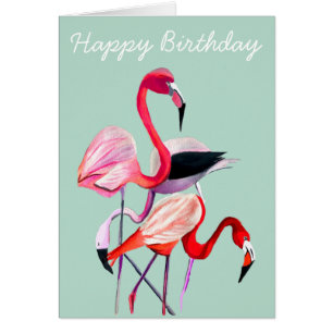 Pretty pink flamingo on blue