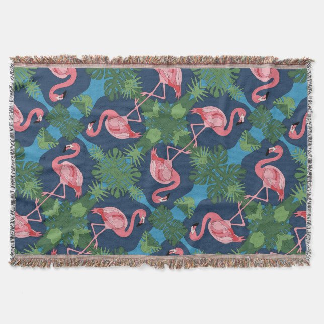 Pretty Pink Flamingo Pattern Throw Blanket (Front)