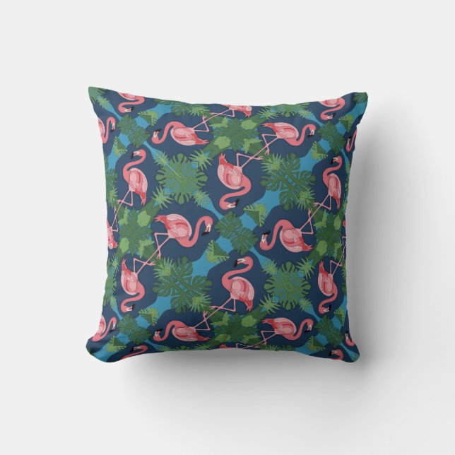 Pretty Pink Flamingo Pattern Throw Pillow (Front)