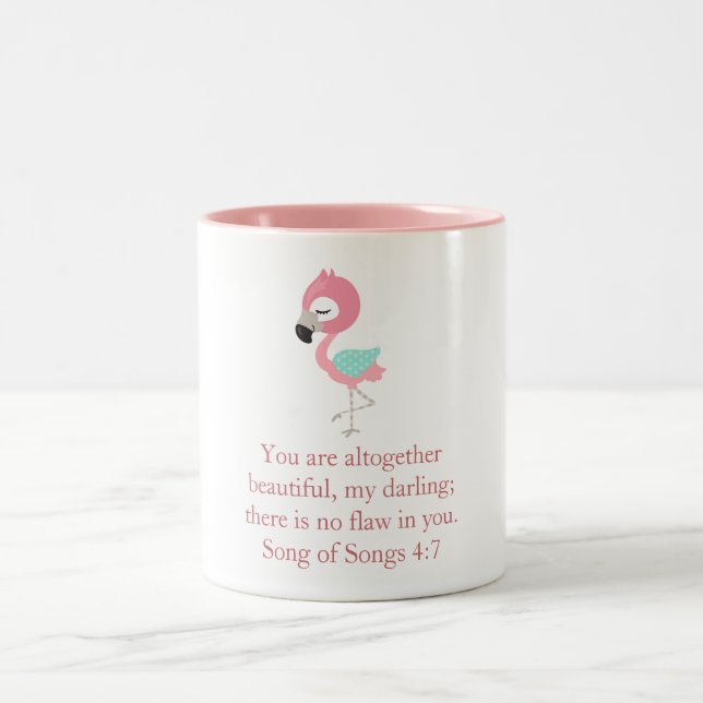 Pretty Pink Flamingo Scripture Two-Tone Coffee Mug (Center)