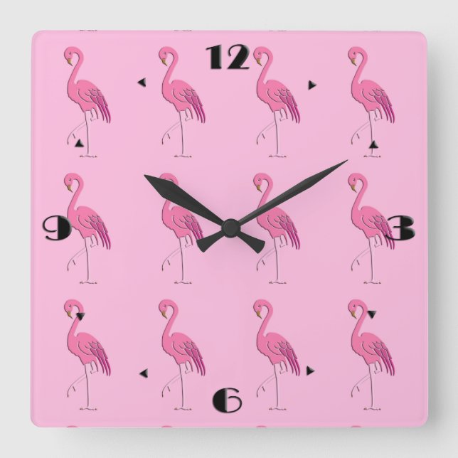 Pretty pink flamingo square wall clock (Front)
