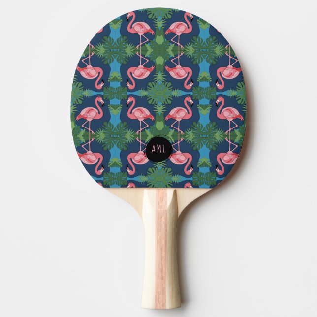 Pretty Pink Flamingo with Name Ping Pong Paddle (Front)