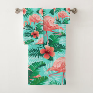 Pretty Pink Flamingos Bath Towel Set