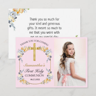 Pretty Pink Floral 1st Holy Communion Thank You