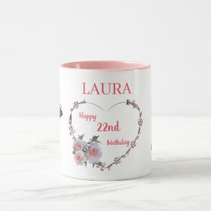 Pretty Pink Floral 22nd Birthday Mug