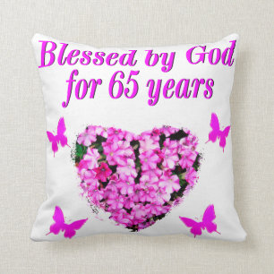 PRETTY PINK FLORAL 65TH BIRTHDAY DESIGN THROW PILLOW