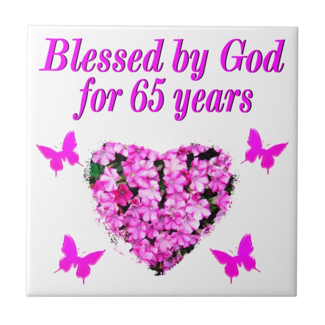 PRETTY PINK FLORAL 65TH BIRTHDAY DESIGN TILE (Front)
