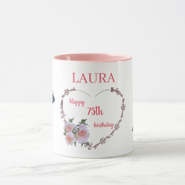 Pretty Pink Floral 75th Birthdays Mug (Center)